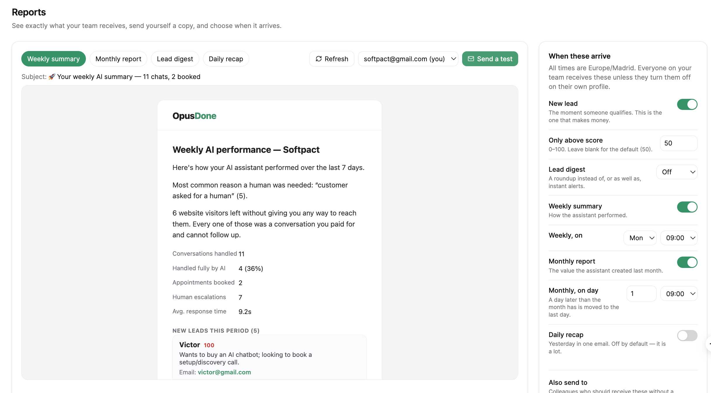 An OpusDone activity report
